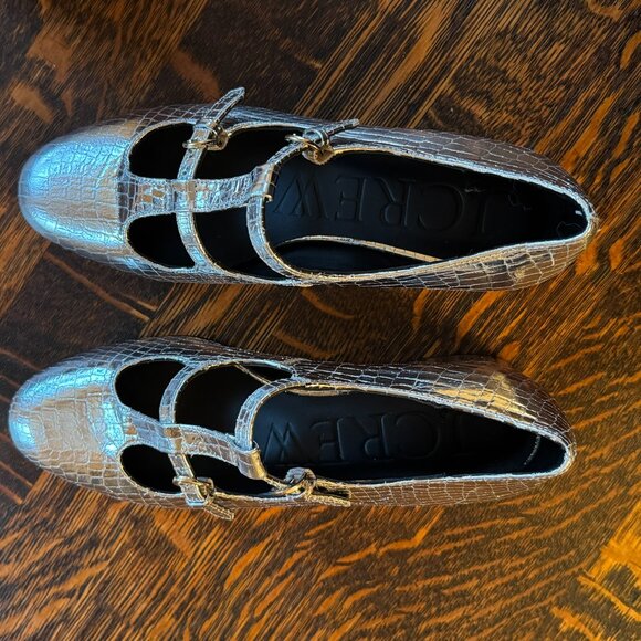 NWOT J. Crew Teagan T-strap Heels in Metallic Croc-Embossed Leather 7.5M - Picture 6 of 7